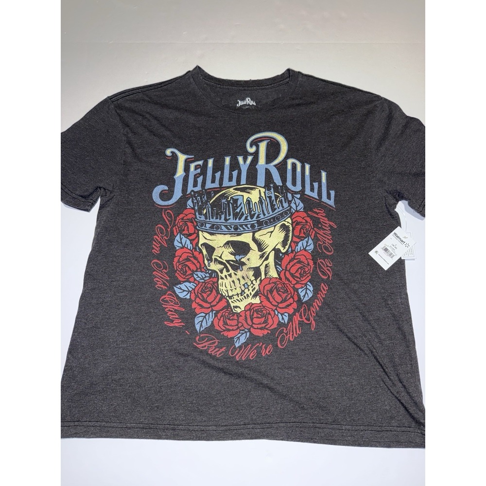 Jelly Roll Men T-Shirt Small Beautifully Broken Skull Gray Roses Concert NWT